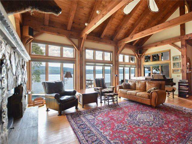 Living room of house with view of water